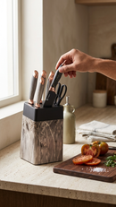 Set Cuchillos De Cocina 7 Piezas Con Bloque Diseño De Mármol